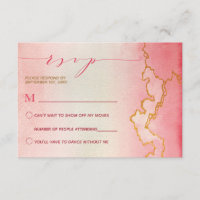 Elegant Watercolor Ombre Pink Red Gold Marble RSVP