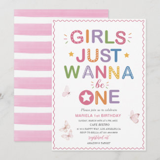 Elegant Watercolor One 1st Birthday Girl Just Wan Invitation