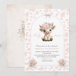 Elegant Watercolor One 1st Birthday holy cow girl Invitation