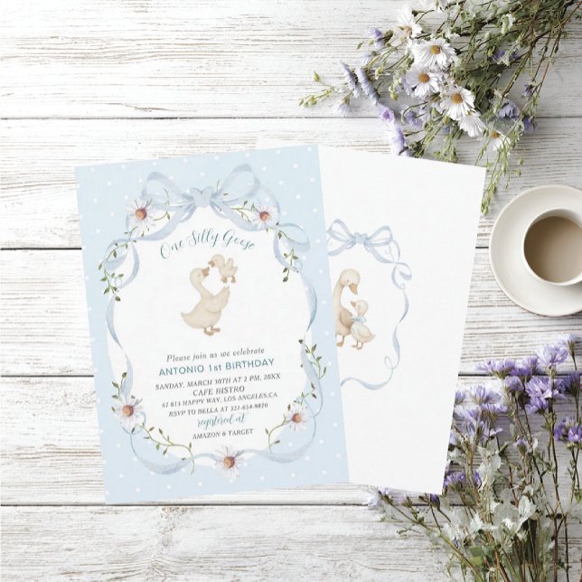 Elegant  Watercolor One 1st Birthday silly goose B Invitation (Creator Uploaded)