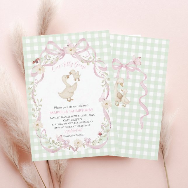 Elegant  Watercolor One 1st Birthday silly goose G Invitation (Creator Uploaded)