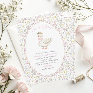 Elegant  Watercolor One 1st Birthday silly goose G Invitation