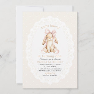 Elegant Watercolor One 1st Birthday some bunny Gi Invitation