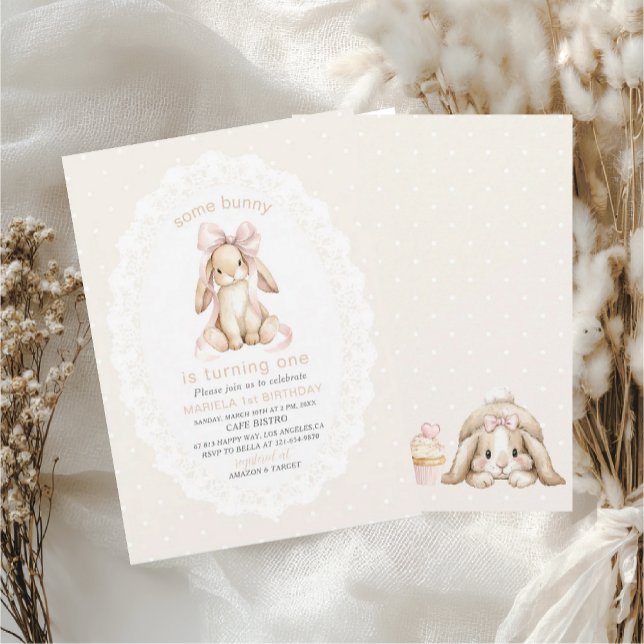 Elegant  Watercolor One 1st Birthday some bunny Gi Invitation (Creator Uploaded)