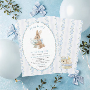 Elegant Watercolor One 1st Birthday some bunny Gi Invitation