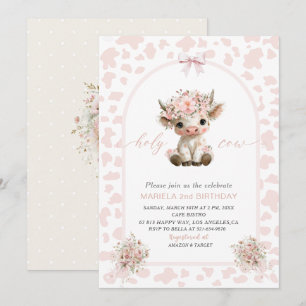 Elegant Watercolor One 2nd Birthday holy cow girl Invitation