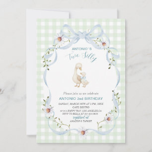 Elegant  Watercolor One 2nd Birthday silly goose B Invitation