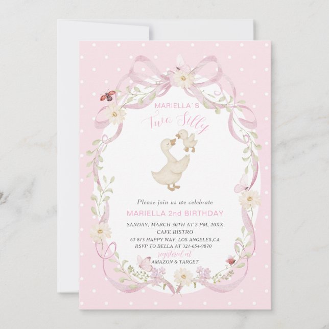 Elegant  Watercolor One 2nd Birthday silly goose B Invitation (Front)