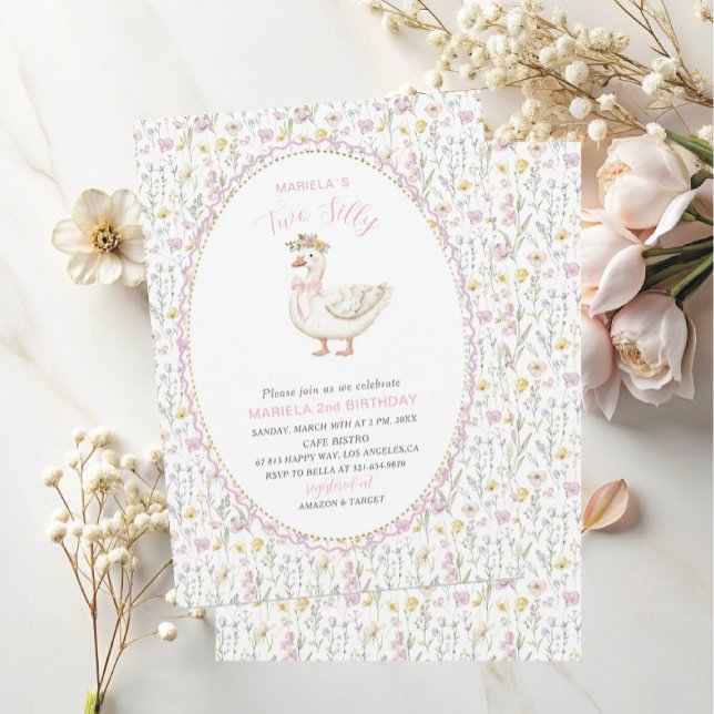 Elegant  Watercolor One 2nd Birthday silly goose B Invitation (Creator Uploaded)