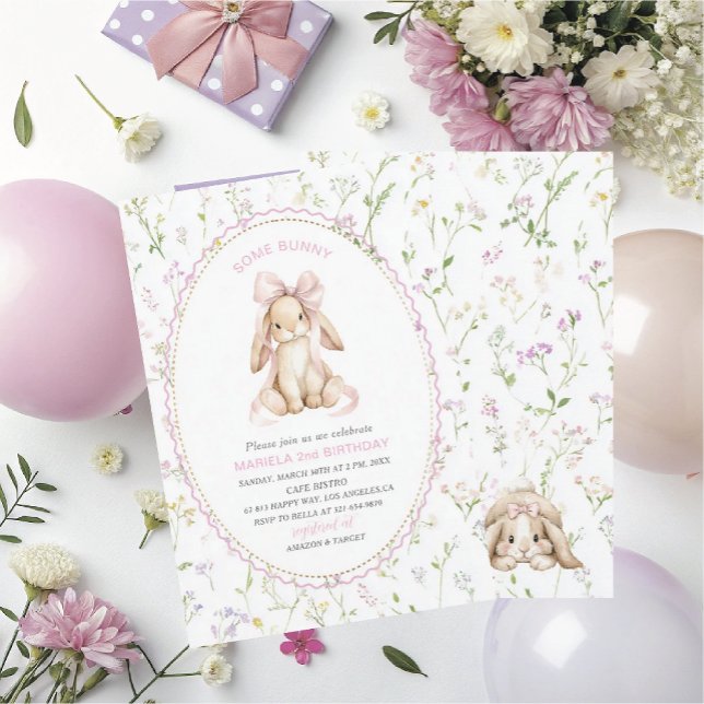 Elegant  Watercolor One 2nd Birthday some bunny gi Invitation (Creator Uploaded)
