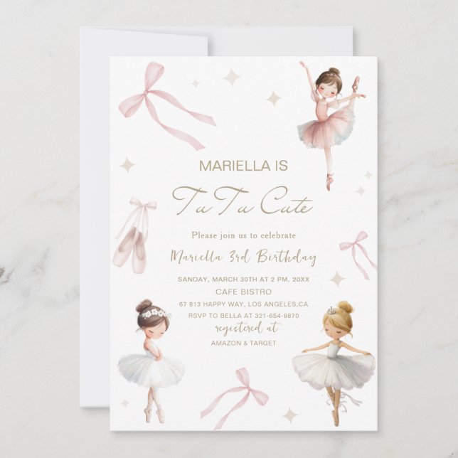 Elegant  Watercolor One 3rd Birthday tutu cute Gir Invitation (Front)