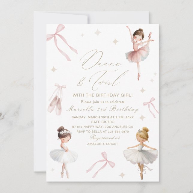 Elegant  Watercolor One 3rd Birthday tutu cute Gir Invitation (Front)