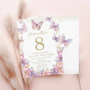 Elegant Watercolor One 8th Birthday Butterfly Gir Invitation