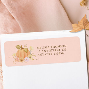 Elegant Watercolor Orange Fall Pumpkin Floral Label