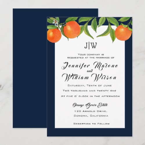 Elegant watercolor Orange monogrammed Wedding Announcement