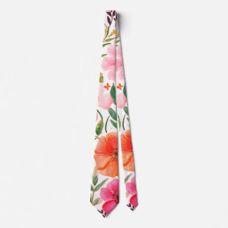 Elegant watercolor orange pink color flowers2 neck tie