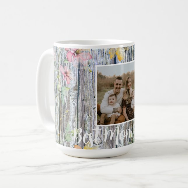 Elegant watercolor orange wildflowers barnwood mom coffee mug (Front Left)