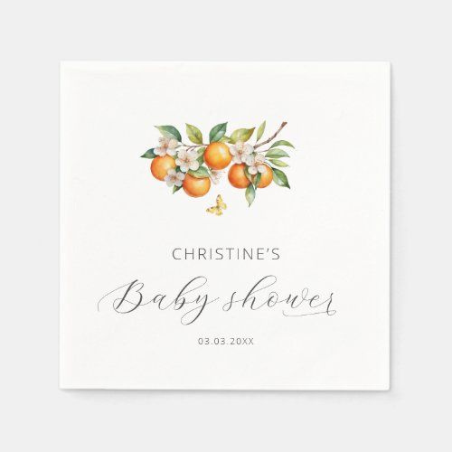 Elegant Watercolor Oranges Baby Shower Napkins