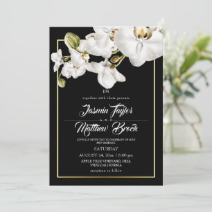 Elegant Watercolor Orchid Dark Wedding Invitation