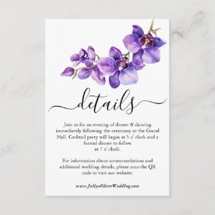 Elegant watercolor Orchid wedding Details Enclosure Card