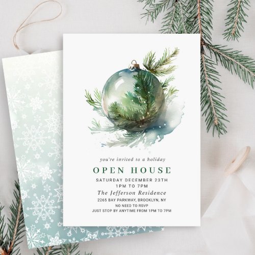 Elegant Watercolor Ornament Christmas OPEN HOUSE Invitation