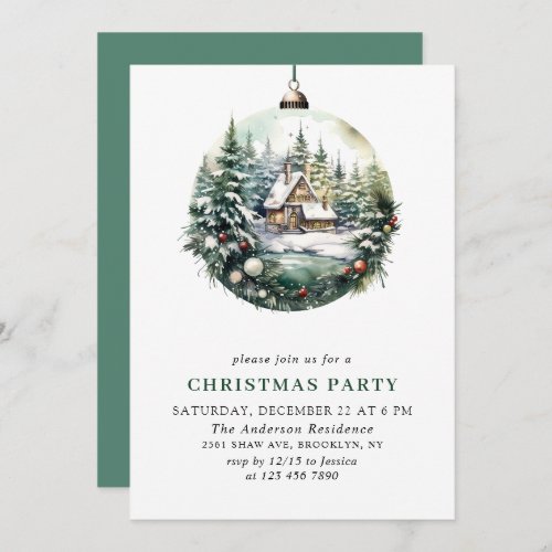 Elegant Watercolor Ornament Christmas Party Invitation