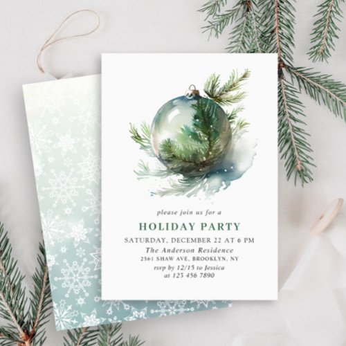 Elegant Watercolor Ornament Christmas Party Invitation
