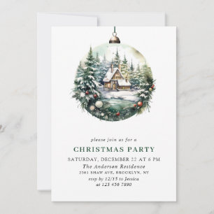 Elegant Watercolor Ornament Christmas Party Invitation
