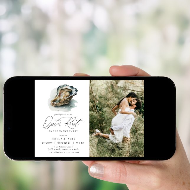 Elegant Watercolor Oyster Roast Engagement Party Invitation (Front Digital)