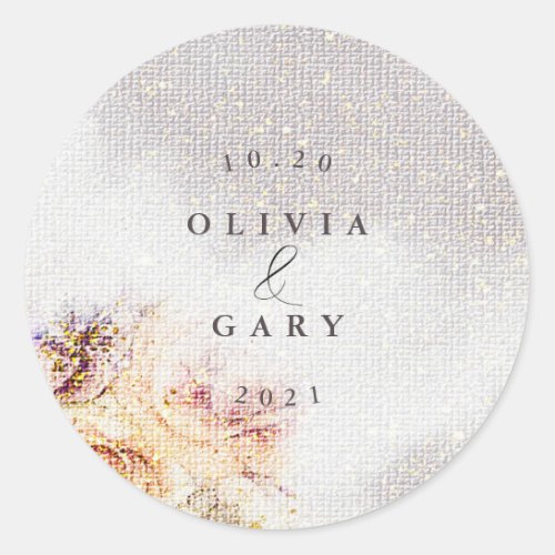 Elegant Watercolor Painted Floral Canvas Wedding  Classic Round Sticker