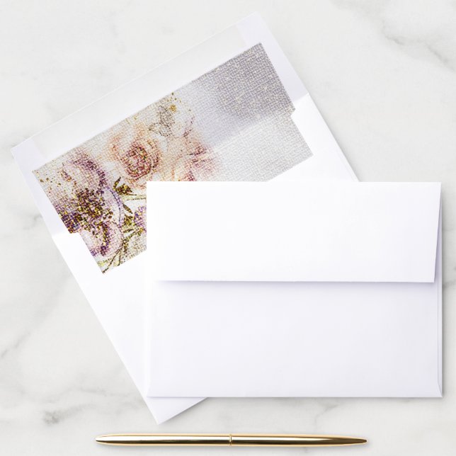 Elegant Watercolor Painted Floral Canvas Wedding   Envelope Liner (Desk)