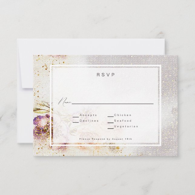 Elegant Watercolor Painted Floral Canvas Wedding RSVP Card (Front)