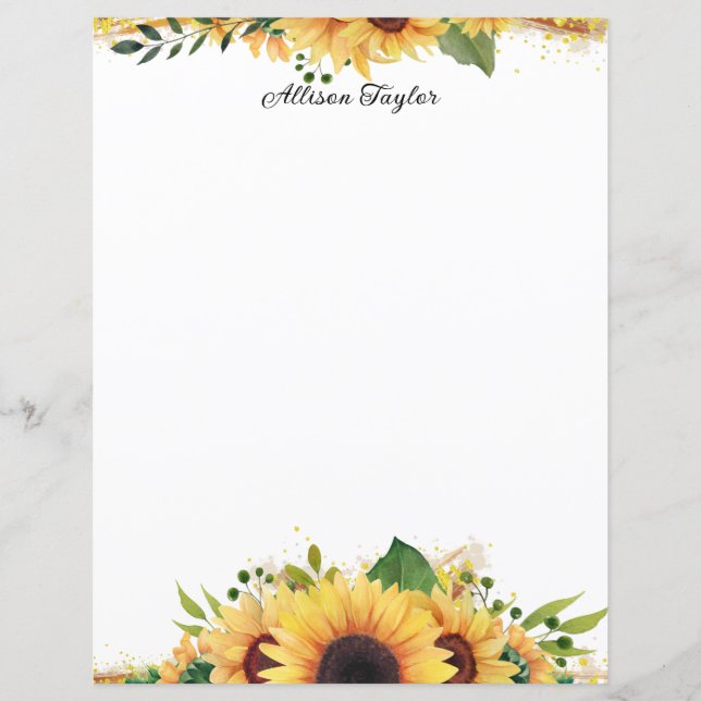 Elegant Watercolor Painted Sunflowers Floral (Front)