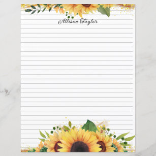 Sunflower Blank Journal Paper Vintage Lined Writing Paper 