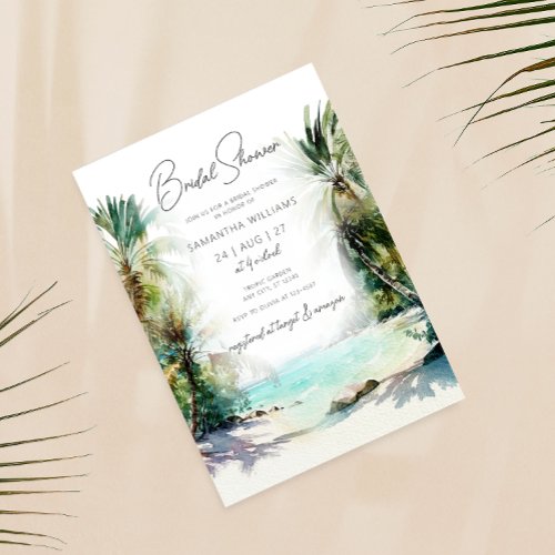 Elegant Watercolor Palm Tree Beach Bridal Shower Invitation