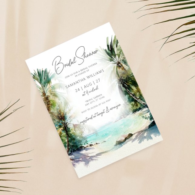 Elegant Watercolor Palm Tree Beach Bridal Shower Invitation (Creator Uploaded)
