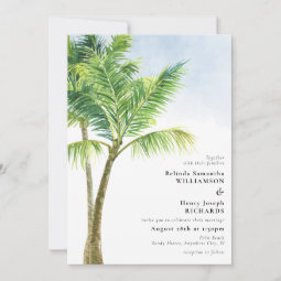Elegant Watercolor Palm Tree Beach Wedding Invitation | Zazzle