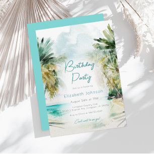 Elegant watercolor Palm Trees Birthday Invitation