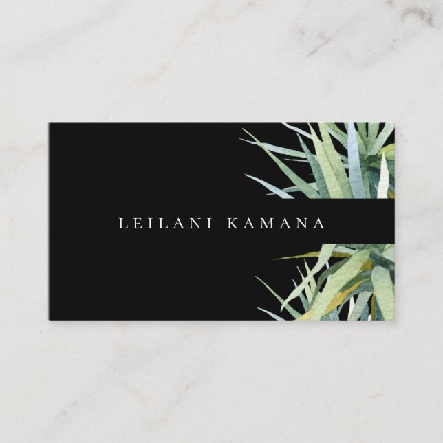 Elegant Watercolor Palms Dark Business Card (Front)