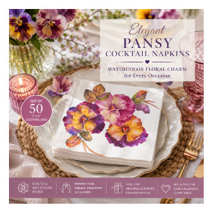 Elegant Watercolor Pansy Cocktail Napkins
