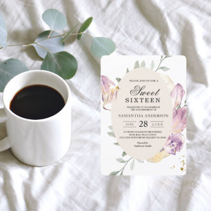 Elegant Watercolor Pansy & Purple Flowers Frame Invitation