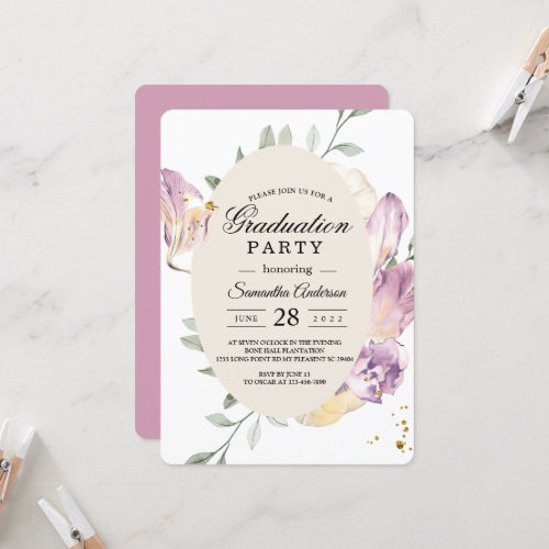 Elegant Watercolor Pansy  Purple Flowers Frame Invitation