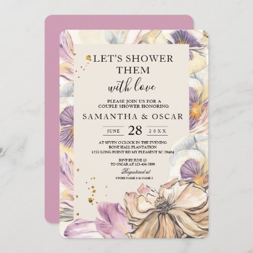 Elegant Watercolor Pansy  Purple Flowers  Invitation