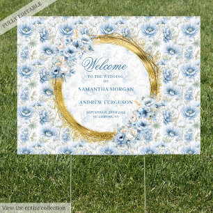 Elegant watercolor pastel blue gold wedding yard sign
