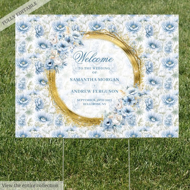 Elegant watercolor pastel blue gold wedding yard  sign (Elegant watercolor pastel blue gold wedding yard Sign)