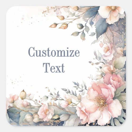 Elegant Watercolor Pastel Floral Personalized  Square Sticker