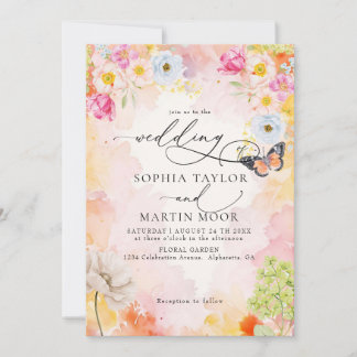 Elegant Watercolor Pastel Floral Wedding Invitation