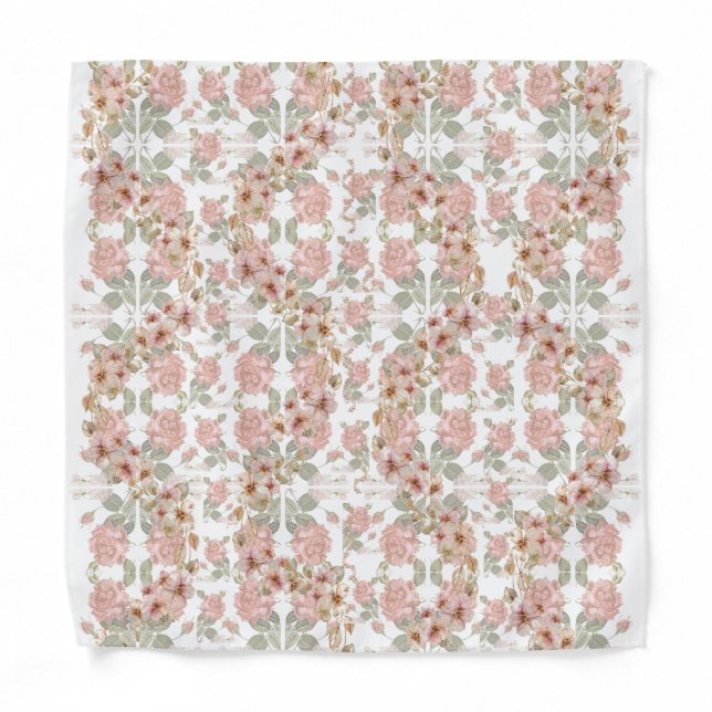 Elegant Watercolor Pastel Flower Pink Handkerchief Bandana (Front)
