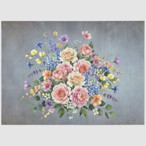 Elegant Watercolor Pastel Flowers Decoupage Tissue Paper