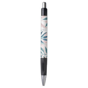 Elegant Watercolor Pastel Leaves Monogram Pen